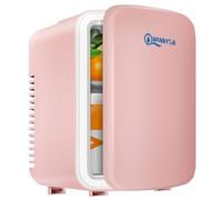 WANNYTON 4L Mini Frigo, Petit Réfrigérateur Portable, Réfrigérateur Cosmétique, Frigo Mignon, Fonction Froid/Chaud pour Bureau, Chambre, Voiture, Voyage, 220V/12V, Rose, 24,5x18,5x27cm