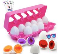 Wanonoo 12 PièCes Oeufs Assortis, Jouet Enfant Montessori Couleur et Forme Reconnaissance, Jeux Enfant Oeufs Puzzle Ensemble éDucatifs GéOméTriques Motifs PâQues Cadeau des Enfants Pour GarçOns Filles