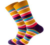 Wansruee Chaussettes à rayures géométriques pour homme et femme - Chaussettes à motif abstrait, chaussettes urbaines en coton coloré pour mi-mollet, Rayures jaunes, Taille unique