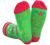 Wansruee Chaussettes de Noël amusantes en coton avec inscription « If You Can Read This, I'm Watching Christmas Movies » pour homme et femme, Vert + rouge., Taille unique
