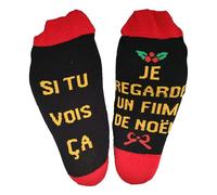 Wansruee Chaussettes de Noël amusantes en coton avec inscription « If You Can Read This, I'm Watching Christmas Movies » pour homme et femme, Noir + rouge français, Taille unique