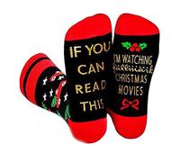 Wansruee Chaussettes de Noël amusantes en coton avec inscription « If You Can Read This, I'm Watching Christmas Movies » pour homme et femme, noir/rouge, Taille unique