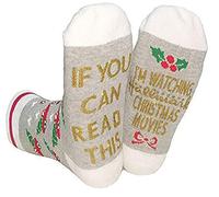 Wansruee Chaussettes de Noël amusantes en coton avec inscription « If You Can Read This, I'm Watching Christmas Movies » pour homme et femme, Gris/blanc, Taille unique