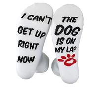 Wansruee Chaussettes fantaisie avec inscription « I CAN'T GETUP RIGHT NOW, THE DOG IS ON MY LAP » pour les amoureux des chiens, blanc, taille unique