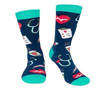 Wansruee Chaussettes unisexes sur le thème des médecins, infirmières, hôpitaux, chaussettes fantaisie amusantes pour homme et femme, bleu, taille unique