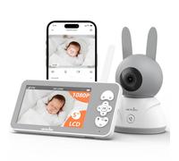 wansview 1080P/5 Babyphone Camera, Camera Bebe Surveillance 2,4/5GHz PTZ avec Écran LCD, 3000mAh, ECO, Vision Nocturne, Capteur de Température/Humidité/Mouvement/Pleur, Suivi Automatique, Berceuses