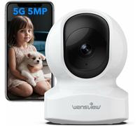 wansview 3K 5MP Camera Surveillance WiFi Interieur - 2.4G/5G Double Bande WiFi Caméra de Surveillance 360°, Détection Humaine IA, Compatible avec Alexa pour Bébé/Chat/Chien/Maison(Blanche)