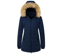Wantdo Femme Blouson Rembourré Décontracté Veste Matelassée Manteau à Capuche Détachable Blouson Hiver Chaud Veste d'Extérieur Slim Fit Bleu Foncé L