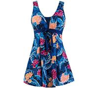 Wantdo Femme Maillots de Bain Une Pièce Robe pour Natation Sportif Impression Élasticité Imprimé Fleur Col en V Taille Plus Cache-Ventre Bretelles Larges Rembourré,Fleur de Mer,EU48-50/ UK 20-22