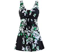 Wantdo Femme Maillots de Bain Une Pièce Robe pour Natation Sportif Impression Élasticité Imprimé Fleur Col en V Taille Plus Cache-Ventre Bretelles Larges Rembourré,Fleur de Poire,EU48-50/ UK 20-22