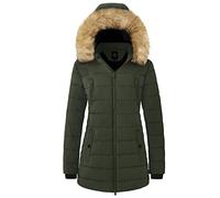 Wantdo Femme Manteau Hiver Chaud à Capuche en Fausse Fourrure Veste Epaisse Parka Multi-Poche Blouson Vert Militaire XL