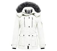 Wantdo Femme Manteau Hiver Chaud Veste Epaisse Manteau à Capuche en Fausse Fourrure Blouson Hiver Chaud Parka Hiver Chaude Multi-Poche Lait Blanc M