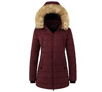Wantdo Femme Manteau Hiver Chaud Veste Epaisse Manteau à Capuche en Fausse Fourrure Blouson Hiver Chaud Parka Hiver Chaude Multi-Poche Rouge XL