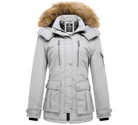 Wantdo Femme Parka Hiver Chaude Manteau Grand Froid Veste Epaisse Manteau à Capuche Détachable Blouson Hiver Militaire Multi-Poche Gris M