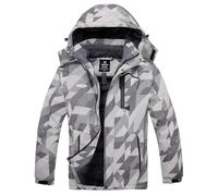 Wantdo Homme Blouson de Ski Hiver Imperméable Veste Isolant Chaude Veste de Sport Voyage avec Capuche Amovible Veste de Snowboard Parka Montagne Blanc+Noir XXL