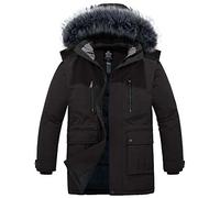 Wantdo Homme Manteau d'hiver Chaud Coupe-Vent Veste à Capuche Manteau Rembourré en Coton Veste Matelassée Veste Doublée en Flanelle Puffer Blouson Noir M
