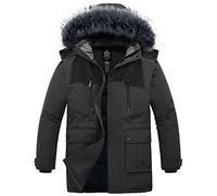 Wantdo Homme Veste à Capuche en Coton Classique Veste Coupe-Vent Extérieure Parka d'hiver Veste Chaude Doublée en Polaire Manteau Décontracté Style Militaire Gris XL