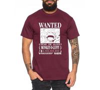 Wanted Luffy - T-Shirt Homme Chapeau de Paille Luffy Zoro One Monkey D. Pirate Ace Piece Goku Anime Ruffy, Taille:S, Couleur:Bourgogne