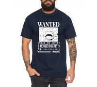 Wanted Luffy - T-Shirt Homme Chapeau de Paille Luffy Zoro One Monkey D. Pirate Ace Piece Goku Anime Ruffy, Taille:S, Couleur:Bleu foncé