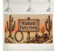 Wanted Party Crew Toile de fond sur le thème occidental, décorations de scène rustique du désert pour photographie, fournitures de fête vintage cowboy pour événements d'intérieur/extérieur - 180 x 109