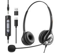 Wantek casque avec microphone antibruit, USB/Type-C/jack 3,5 mm, 3-en-1, casques USB et câble de contrôle du volume pour centres d'appels, équipes, réunions, ordinateurs portables, chat