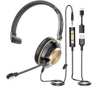 Wantek Casque Filaire pour PC/Ordinateur Portable, Casque stéréo avec Microphone antibruit, USB-A/USB-C/3,5 mm, Commandes en Ligne