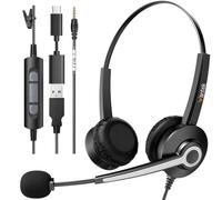 Wantek Casque stéréo, filaire, USB-A, microphone avec réduction du bruit tout au long de la journée, port USB-A : PC/Mac ou téléphone portable via des équipes de connexion de 3,5 mm
