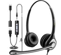 Wantek Casque stéréo, filaire, USB-A, microphone avec réduction du bruit tout au long de la journée - USB-A : PC/Mac ou téléphone portable par équipe de connexion de 3,5 mm, zoom et plus encore