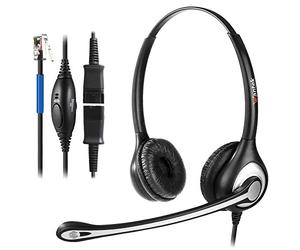 Wantek Casque téléphonique RJ9 Double avec Microphone antibruit, déconnexion Rapide, Casque Filaire pour téléphone Cisco 7940 7942 7960, téléphones IP Plantronics M10 M12 M22 MX10 (Y602QC1)