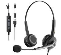 Wantek Casque USB avec Microphone Antibruit,Casque Filaire PC avec Adaptateur USB-C,Contrôle du Volume,Casque Téléphonique pour Ordinateur Portable,Bureau,Centre d’Appels,VoIP et Skype