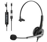 Wantek Casque USB Mono avec Microphone Antibruit,Casque Filaire avec Adaptateur USB-C,Contrôle du Volume pour PC,Ordinateur Portable,Centre d’Appels,Bureau,VoIP et Skype