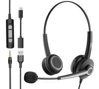 Wantek Casques avec microphone à réduction de bruit, casques PC USB/Type-c/3.5mm Jack 3-en-1, casques USB et câble avec contrôle du volume pour centre d’appel, Skype, Zoom, bureau à domicile, cours en