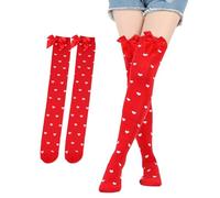 WANTUSHUI Bas au-dessus du genou pour femme, chaussettes en forme de cœur, bas autofixants avec nœud, chaussettes en forme de cœur avec nœud - Costume Amor/Harley Quinn pour femme, chaussettes hautes