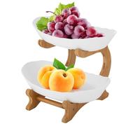 wanwanper Corbeille à fruits à 2 étages avec 2 bols en polypropylène de qualité alimentaire - Pour la famille - Plateau de service à fruits pour légumes, fruits, collations, desserts, bonbons (blanc)