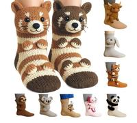 WANWEN 3D Knit Animal Socks, Cute Plush Funny Animal Hug Socks, Hand Crocheted Soft Warm Comfortable Breathable Long Stockings, Novelty Christmas Gifts, Antislip (E)