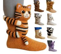 WANWEN 3D Knit Animal Socks, Cute Plush Funny Animal Hug Socks, Hand Crocheted Soft Warm Comfortable Breathable Long Stockings, Novelty Christmas Gifts, Antislip (D)