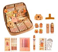 WANWEN Capybara Stationery Set, Ensemble Papeterie Capybara, Sac de Rangement Multi-Compartiments pour Étudiants, Un pour Les Étudiants (A)