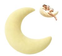 WANWEN Coussin de Corps Géant en Forme de Lune, Traversin C-Forme pour Dormir sur Le Côté, Oreiller Ergonomique Doux avec Housse Lavable pour Soutien du Dos, Hanche et Jambes (Jaune pâle)