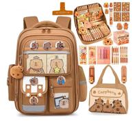 WANWEN Cute Capybara Backpack with Lunch Bag and Stationery Set, Large Capacity School Bag for Girls Boys with Padded Straps and Multiple Compartments, Gift for Teens Students