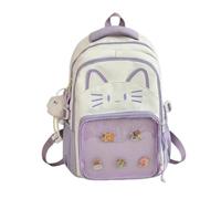 WANWEN Cute Kawaii Cat Ita Backpack with Pin Display, Kawaii Cat Ita Bag Backpack, Cute Transparent Y2k Style Cat Print Backpack, Travel School bag with Plush Charm & 5 Badges (Puple)