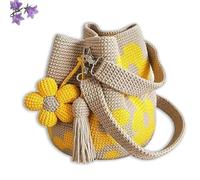 WANWEN Handmade Crochet Flower Tote, Knit Floral Purse Bag, Boho Woven Beach Handbags Crossbody Shoulder Bag for Women, Summer Vacation Travel Floral Bag, Vintage Bohemian Beach Purse (Yellow)