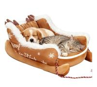 WANWEN Lit de Noël pour Chien en Forme de traîneau, lit Douillet et Festif en Peluche, Tapis d'hiver Doux et Lavable pour Animaux de Compagnie, pour Petits et Grands Animaux de Compagnie (Brown,S)