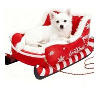 WANWEN Lit de Noël pour Chien en Forme de traîneau, lit Douillet et Festif en Peluche, Tapis d'hiver Doux et Lavable pour Animaux de Compagnie, pour Petits et Grands Animaux de Compagnie (Red,M)