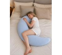WANWEN Moon Body Pillow, Giant Moon Sleep Spoon C-Shaped Body Pillow for Side Sleepers, Removable Washable Cover, Full Body Sleep Support Pillow for Sleeping, Resting and Lounging (Blue)