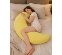 WANWEN Moon Body Pillow, Giant Moon Sleep Spoon C-Shaped Body Pillow for Side Sleepers, Removable Washable Cover, Full Body Sleep Support Pillow for Sleeping, Resting and Lounging (Yellow)