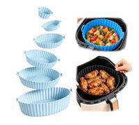 WANWEN Moules en Silicone Ronds, Lot de 6 Tailles, Silicone Alimentaire, -20 à 220 °C, Pliables et Réutilisables, pour Air Fryer, Four et Micro-ondes (Bleu)