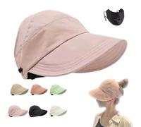 WANWEN Outdoor UV Protection Hollow Top Sun Hat, Empty Top Wide Brim Adjustable Sun Visors Summer Women's Wide Brim Sun Hat Beach Hats (Pink)