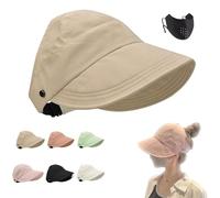 WANWEN Outdoor UV Protection Hollow Top Sun Hat, Empty Top Wide Brim Adjustable Sun Visors Summer Women's Wide Brim Sun Hat Beach Hats (Khaki)