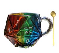 WANWEN Rainbow D20 Dice Mug, tasse à café polyédrique avec anse, mug de jeu en verre transparent pour les amateurs de jeux de rôle, mug cadeau pour les soirées jeux des passionnés de fantasy