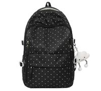 WANWEN Sac à Dos à Pois, Polka Dot Sac à Dos, avec une Breloque, convient aux Voyages Décontractés et à l'École, pour Filles Femmes (Noir)